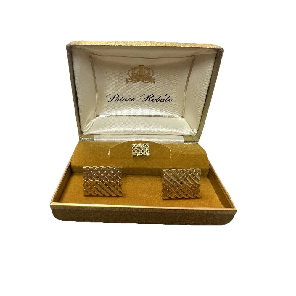 Men's‎ Vintage New In Box Prince Robale Timeless Gold Tone Cuff Links & Tie Pin